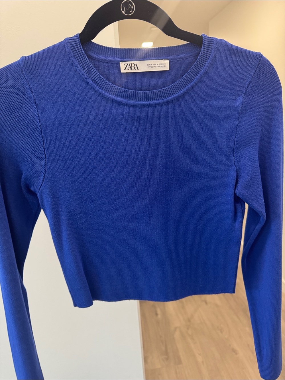 Zara Cobalt Blue Long-Sleeve Crewneck Top